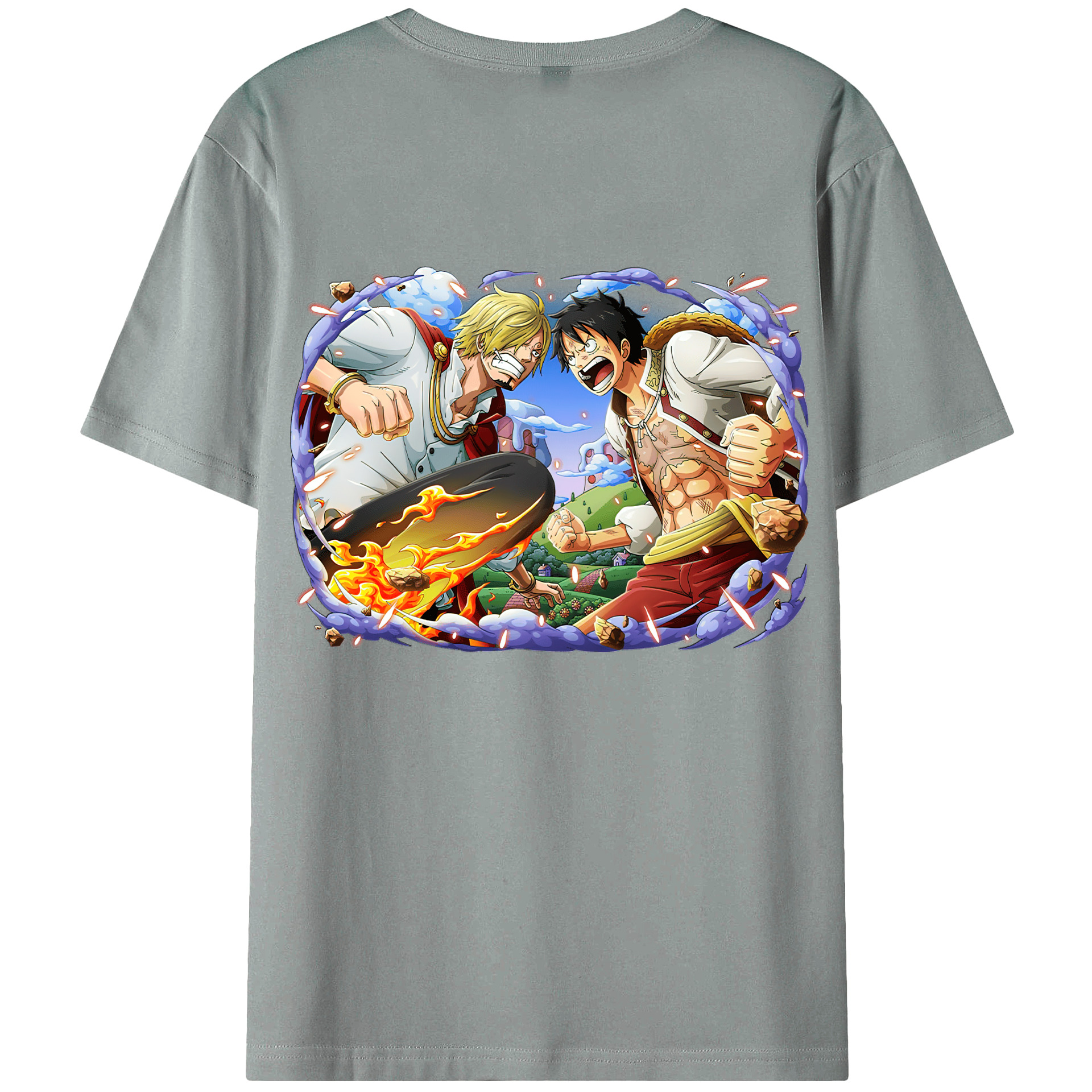 ワンピース モンキー・D・ルフィ ONE PIECE Monkey D. Luffy 綿100％ メンズ半袖Tシャツ（バックプリント） 通気性